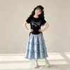 Conjunto de Moda Largo de Verano para Niñas, Moda de Verano Holgado Estilo Princesa Encaje Manga Corta Conjunto de Dos Piezas para Niños Mayores