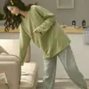Pijama Cuadros Clásico Blanco y Negro para Mujer, Primavera y Otoño, Cuello Redondo, Se Puede Usar Afuera, Imitación de Algodón, Transpirable, Delgado, Ropa de Casa, Conjunto de Manga Larga