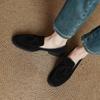 Mocassins de Couro Estilo Britânico com Borlas e Forro de Lã 2025 Início da Primavera Caxemira Salto Baixo Grosso Bico Redondo Boca Profunda Sapatos Individuais para Mulheres