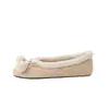 Zapatos de Piel de Oveja de Boca Baja Peludos Individuales para Mujer, Zapatos Planos, Nuevo Estilo de Primavera, Piel Genuina, Punta Redonda, Bola de Pelo, Zapatos Individuales de Boca Baja Peludos Cálidos