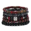 Pulseira Árvore da Paz Estilo Europeu e Americano Transfronteiriça Conjunto de Várias Peças Pulseira de Contas de Madeira Vintage Simples Masculina Empilhável Personalizada