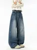Maple House Roupa Masculina / Jeans Reto com Bolso Bordado de Estrela, Calça de Perna Larga Solta Tendência Unissex Comprimento Total