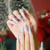 Uñas Portátiles de Navidad Copo de Nieve Amor Brillo Manicura Uñas Postizas Cortas Almendra Mariposa Uñas Largas Europeas y Americanas Venta al por Mayor