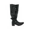 Primeiro Encontro Temporada 2026 Novas Botas Longas de Salto Empilhado Franzido com Solado Grosso Bico Fino para Mulheres Estilo Coreano Designer