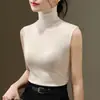 Colete de Malha sem Mangas com Gola Alta Novo Outono 2026 para Mulheres, Camiseta Base Slim-Fit, Fabricante de Tops Vermelhos