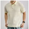 Camisa Polo de Cuello en V Estilo Americano para Hombre, Cuello Gaviota, Camiseta de Punto Retro de Manga Corta de Color Sólido, Nuevo Estilo de Punto Primavera y Verano 2026