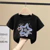 Camiseta de Manga Corta de Algodón Puro para Niñas, Top de Ropa Infantil de Dibujos Animados Moderno y a la Moda, Camiseta Casual Versátil de Cuello Redondo para Bebés Niñas, Manga Media