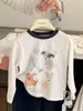 Camiseta Infantil Estilo Novo com Estampa Escovada e Manga Longa para Primavera, Top Estampado Fofo para Meninos e Meninas -210036