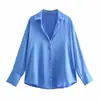 Atacado de roupas femininas de verão estilo europeu e americano, nova camisa feminina multicolorida com textura de cetim de seda, camisa solta, top justo