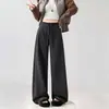 Calça feminina de perna larga cor de café outono 2026 novo estilo americano cintura alta solta com caimento para baixinhas casual calça de moletom