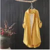 Camisa de algodão e linho Feminino 2023 Primavera e Outono Nova Camisa Top Solta de manga comprida Slim Look Exterior Casaco Puro Longo Mulheres
