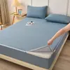 Color sólido, algodón puro, tela gruesa, sábana con cremallera completamente cerrada, protector de colchón de una sola capa, lavable a máquina, juego de tres piezas para camas de dormitorio