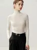 Suéter de lana de hilado fino Yangzi para mujer, 100% lana pura, cuello alto, corte ajustado, manga larga, capa base fina, top sin costuras