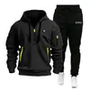 Conjunto de sudadera con capucha y cremallera multibolso para deportes de primavera y otoño transfronterizos, traje para hombre, casual, con estampado de letras