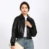 Chaqueta de Cuero Genuino de Alta Resistencia Cortada con Láser para Mujer, Nuevo Estilo Otoño 2025, Abrigo de Piel de Oveja, Chaqueta de Cuero de Moda Vintage
