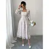 2026 Transfronterizo Nuevo Estilo AliExpress Vestido Elegante Original para Mujer Cuello Cuadrado Estampado Manga Larga Línea A