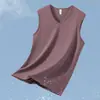 Chaleco de Algodón Modal para Hombre Verano Fitness Seda de Hielo Fresco Secado Rápido Cuello en V Sin Mangas Camiseta Antibacteriano y Antiácaros Chaleco Deportivo