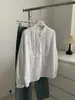 Camisa babydoll de estilo francés con cuello alto plisado para mujer, camisa de manga larga de corte tridimensional suave para otoño, chaqueta blusa de algodón lavado