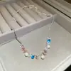 Conoce la Cadena de Perlas Redondas de Zircón Arcoíris~ Cadena para Clavícula Dopamina Primavera/Verano, Cadena de Cuello Versátil Suave y Sofisticada