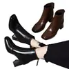 Nuevas Botas Cortas para Mujer 2026 Nuevo Otoño/Invierno Punta Cuadrada Delgadas Tacón Grueso Botines de Piel Genuina Estilo Británico Botas Martin