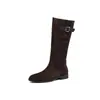Botas Vaqueras Western Retro, Gamuza de Piel de Vaca, Tacón Grueso de 2.5 cm, Botas de Jinete plisadas que estilizan a media pantorrilla, Botas Plisadas de Moda para Mujer