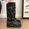 Botas Altas de Plataforma para Mujer 2026 Nuevas Primavera Otoño Casual Pequeñas Retro Hebilla Suela Gruesa Hace que las Piernas Parezcan Más Largas Botas de Jinete