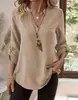 Otoño e Invierno 2025 Nuevo Estación Independiente Europea y Americana Aliexpress Amazon Camiseta de Mujer con Botones, Cuello en V, Bolsillo con Solapa, Pantalones y Tops para Mujer