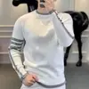 Novo Suéter Tricô Listrado Ponto Quatro Barras Masculino Moda Primavera e Outono Marca de Moda Alta Qualidade Versátil Macio Aconchegante Suéter Confortável