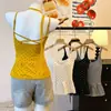 6309 # Top tipo camisola retro de lunares y encaje con cuello halter para chica atractiva, espalda hermosa, almohadillas en el pecho, cuello en U, ajustado a la cintura, estilo cola de pez
