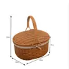Cesta de almacenamiento de ratán, cesta de compras portátil, cesta de picnic al aire libre, cesta de almacenamiento con tapa, cesta de regalo para comprar verduras, cesta de frutas