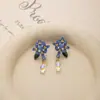 Brincos Florais Étnicos Chineses Novos Agulha de Prata Hortênsia Azul Atmosfera Pendente de Orelha Temperamento Cheongsam Estilo Nacional Brincos