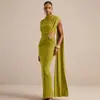 Comércio Exterior Europeu e Americano Roupas Femininas Outono Novo Sexy Hot Girl Conjunto Design Cropped Estilo Temperamento Vestido Formal Vestido com Fita Fluida