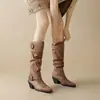 Hebilla de Cinturón Nueva 2024 Botas Europeas y Americanas para Mujer para Otoño e Invierno Botas de Caballero de Caña Alta Botas de Tacón Alto Grueso 40-43 talla extra Botas de Comercio Exterior