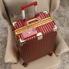 Equipaje Boda Roja caja dote nupcial caja contraseña boda caja presión rojo vino femenina marco aluminio dorado trolley estuche de cuero