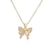 Colar com Pingente de Borboleta em Concha Branca com Zircônia Banhado a Ouro 18K Cobre Aogu, Corrente de Clavícula de Luxo Leve da Moda, Nicho de Alta Qualidade para Mulheres