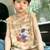 Colete sem mangas Tie-Dye Novo 100% Algodão para Meninos, Camiseta Regata Versátil Estampada Cartoon Soltinha de Verão para Crianças com Gola Redonda
