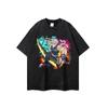 Estilo americano High Street Heavy Lavável Old Anime Print T-shirt de manga curta oversize Loose Half-sleeved T-shirt Masculino Trendy
