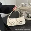 2025 Cor Sólida Retrô Outono Novo Estilo Bolso Duplo Simples Casual Elegante Moda Bolsa de Mão Bolsa Tiracolo Baguete para Mulheres