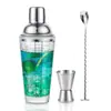 Conjunto de Coqueteleira de Aço Inoxidável com Copo Medidor de Vidro e Colher de Mistura