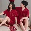 Pijama de Verano para Pareja, Algodón Puro Manga Corta, Tacto de Alta Gama, Nuevo Modelo 2026, Conjunto Rojo de Boda, Tallas Grandes para Hombres y Mujeres