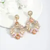 Pendientes de Concha Florales para el Día de San Valentín Transfronterizos con Incrustaciones de Diamantes Geométricos Pendientes de Perlas de Imitación Estilo Lujo Ligero Pendientes de Banquete para Mujer