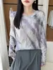 Camiseta larga de manga larga estilo francés, suave y elegante, con estampado de acuarela tipo tinta, cubierta de malla versátil con protección solar, top para aire acondicionado, moderno