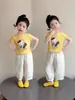 Traje de Verano 2026 Nuevo Estilo con Gato Kt de Manga Corta para Niñas Ropa Casual de Verano a la Moda Conjunto de Dos Piezas a la Moda para Bebés Niñas