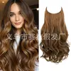 Cabelo Longo Cacheado Ondulado com Linha Transparente, Fábrica de Origem, Peruca Estilo Europeu e Americano, Estilo Linha de Pesca com Presilhas