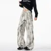 Pantalones de pana tie-dye vintage, nuevo estilo de otoño, pantalones cargo casuales rectos holgados de caída amplia para adolescentes