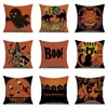 Funda de almohada de lino para Halloween, funda de cojín para reposacabezas impresa