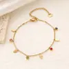 Estrelas, Lua, Amor, Trevo de Quatro Folhas, Zircônia Colorida, Pulseira de Aço Titânio Não Desbota para Mulheres, Ouro 18K, Joia de Mão Fashion e Versátil