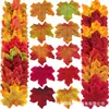 Folhas de bordo estampadas em seda artificial simulada em cores mistas, 50 peças por pacote, material de decoração para fundo de casamento, produto popular de comércio exterior