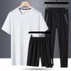 Terno de Manga Curta Calça Casual Masculina Calças Camiseta de Seda Gelada Masculina Calça Esportiva Juvenil Terno Terno de Três Peças de Seda Gelada