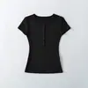 RY2664 - Camiseta feminina da moda estilo europeu e americano, gola redonda, manga curta, nova coleção primavera/verão 2026, top base justo sexy